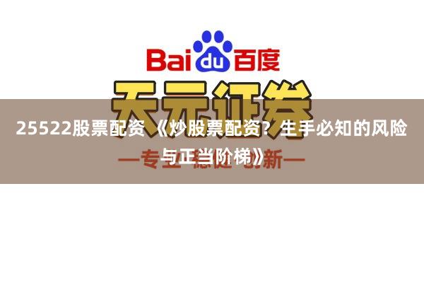 25522股票配资 《炒股票配资？生手必知的风险与正当阶梯》